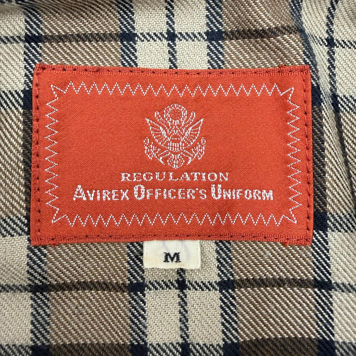 極美品▼AVIREX アヴィレックス 613123 牛革 ヴィンテージ加工 裏地チェック柄 ZIP レザージャケット ベージュ ブラック M 正規品 メンズ