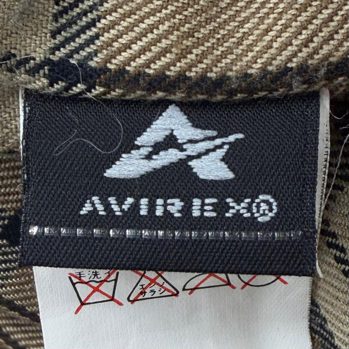 極美品▼AVIREX アヴィレックス 613123 牛革 ヴィンテージ加工 裏地チェック柄 ZIP レザージャケット ベージュ ブラック M 正規品 メンズ