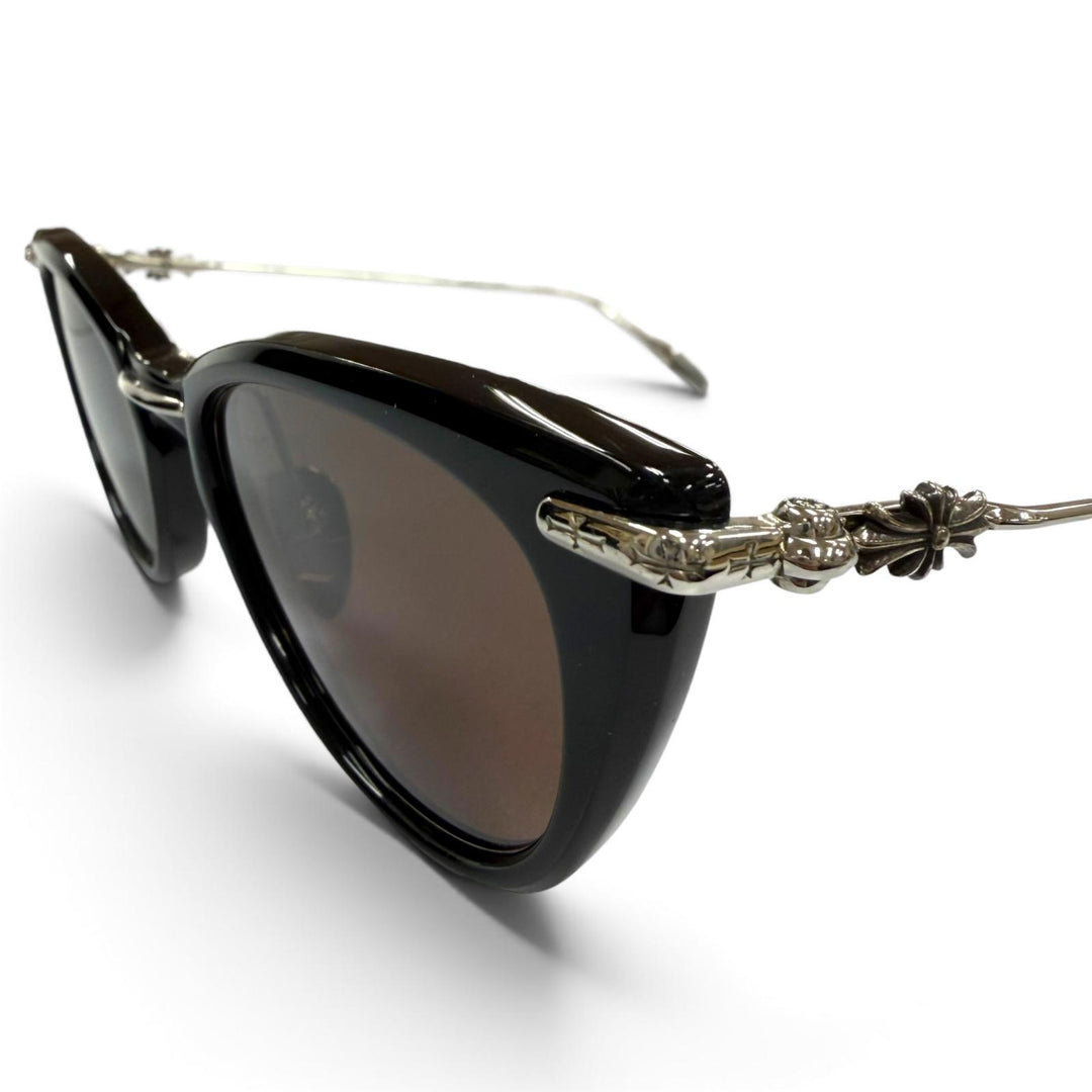 美品▼CHROME HEARTS クロムハーツ NEW LOVER ニューラバー 925 フローラルクロス アイウェア サングラス ブラック シルバー 重量32.23g