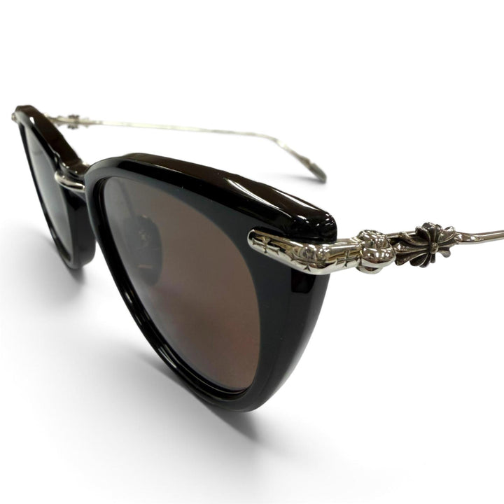 美品▼CHROME HEARTS クロムハーツ NEW LOVER ニューラバー 925 フローラルクロス アイウェア サングラス ブラック シルバー 重量32.23g