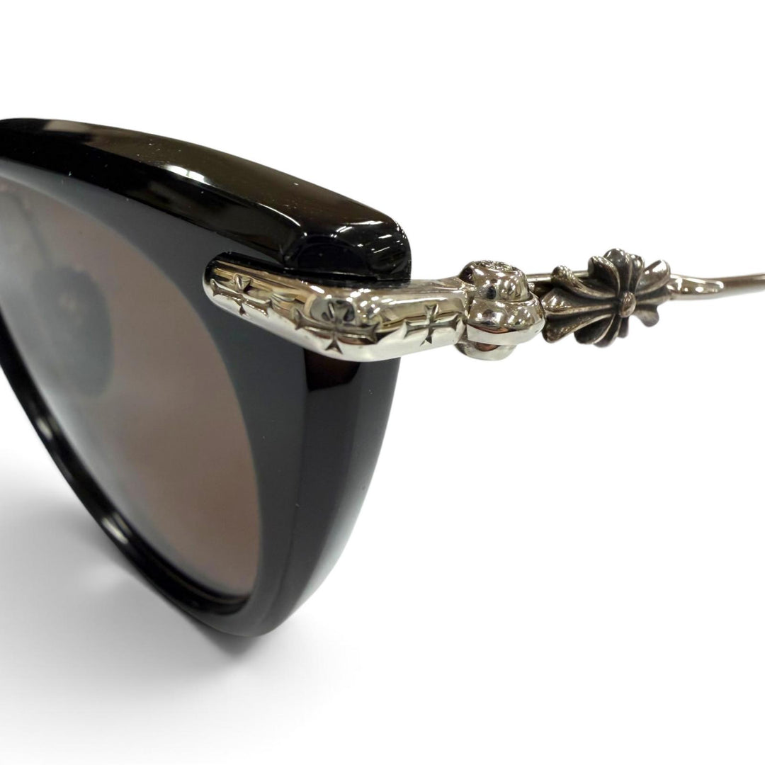 美品▼CHROME HEARTS クロムハーツ NEW LOVER ニューラバー 925 フローラルクロス アイウェア サングラス ブラック シルバー 重量32.23g