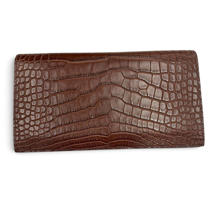 極美品▼HERMES エルメス MC2 フレミング アリゲーターマット レザーウォレット 二つ折り 長財布 ハバナ K刻印 フランス製 メンズ 箱付き