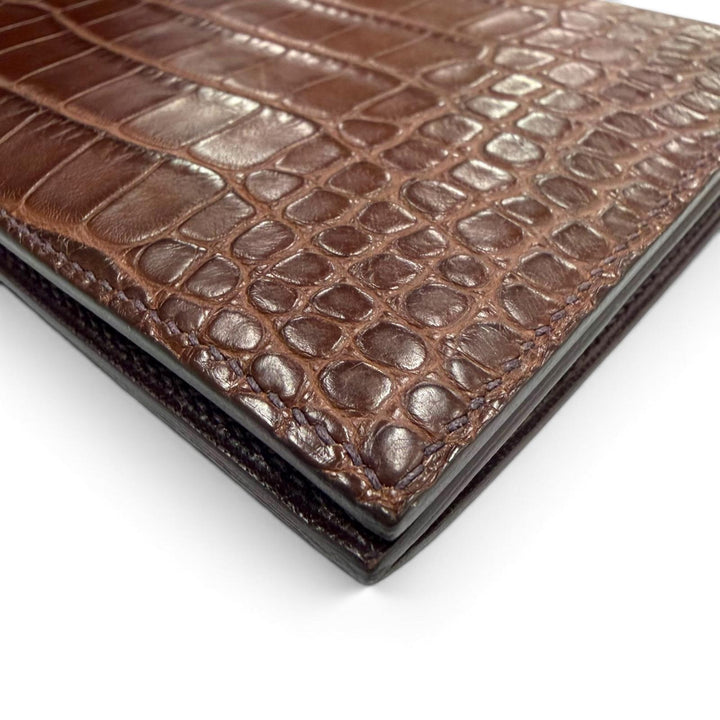 極美品▼HERMES エルメス MC2 フレミング アリゲーターマット レザーウォレット 二つ折り 長財布 ハバナ K刻印 フランス製 メンズ 箱付き