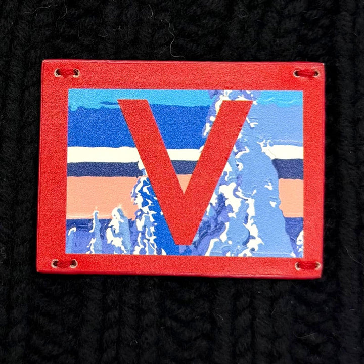 美品▼LOUIS VUITTON ルイヴィトン M71108 エシャルプ ヘルシンキアルプス カシミヤ100% 牛革 レザーパッチ マフラー ブラック 正規品
