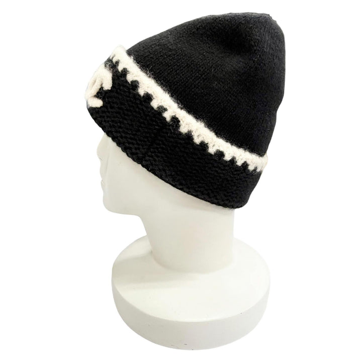 極美品△CHANEL シャネル AA9203 カシミヤ97％ ココマーク ニット帽 ニットキャップ ブラック ホワイト イギリス製 正規品 レディース
