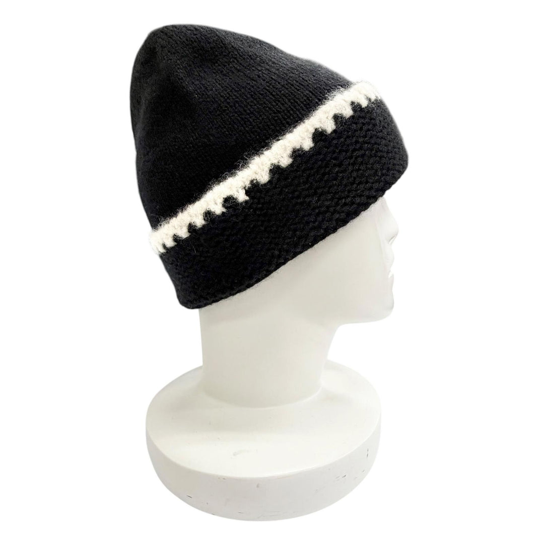 極美品△CHANEL シャネル AA9203 カシミヤ97％ ココマーク ニット帽 ニットキャップ ブラック ホワイト イギリス製 正規品 レディース