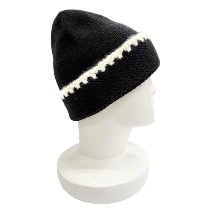 極美品△CHANEL シャネル AA9203 カシミヤ97％ ココマーク ニット帽 ニットキャップ ブラック ホワイト イギリス製 正規品 レディース