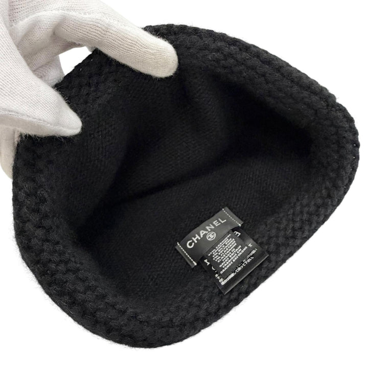極美品△CHANEL シャネル AA9203 カシミヤ97％ ココマーク ニット帽 ニットキャップ ブラック ホワイト イギリス製 正規品 レディース