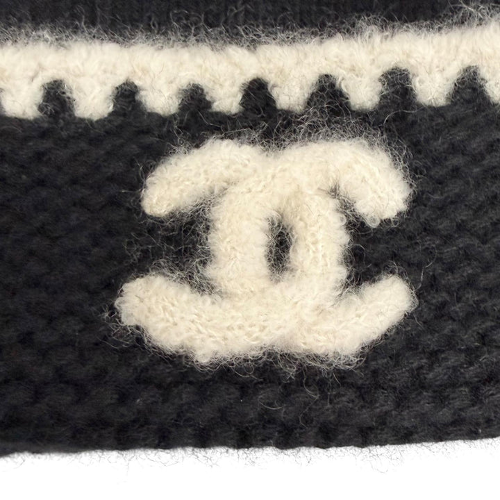 極美品△CHANEL シャネル AA9203 カシミヤ97％ ココマーク ニット帽 ニットキャップ ブラック ホワイト イギリス製 正規品 レディース