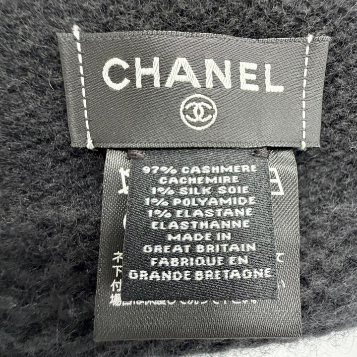 極美品△CHANEL シャネル AA9203 カシミヤ97％ ココマーク ニット帽 ニットキャップ ブラック ホワイト イギリス製 正規品 レディース