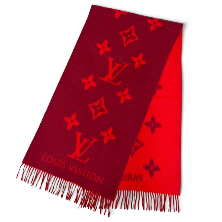 美品△LOUIS VUITTON ルイヴィトン M75505 エシャルプ レイキャビック カシミヤ100％ スリーブレッド モノグラム マフラー イギリス製