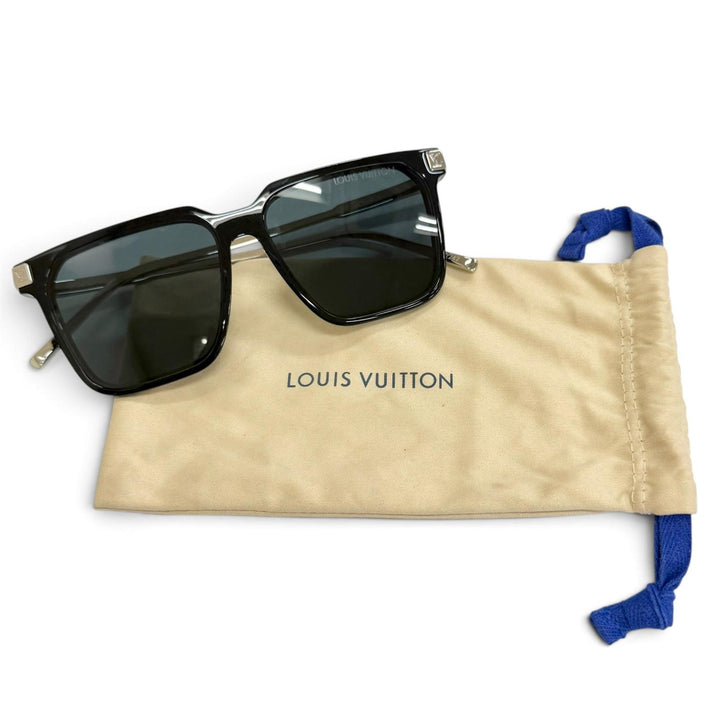 良品△LOUIS VUITTON ルイヴィトン Z1667E LVライズ スクエア モノグラム サングラス ブラック シルバー 56□15 150 デモレンズ 保存袋付