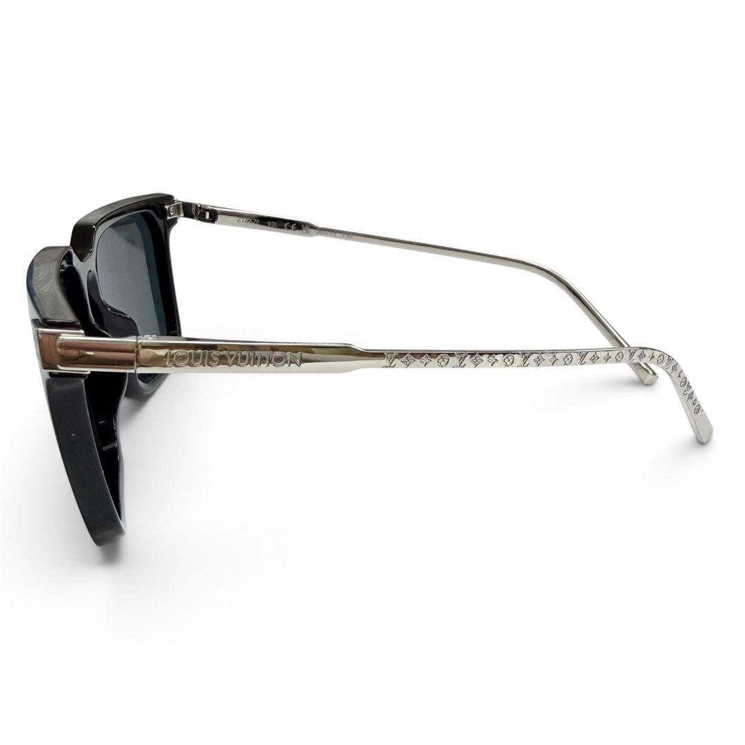 良品△LOUIS VUITTON ルイヴィトン Z1667E LVライズ スクエア モノグラム サングラス ブラック シルバー 56□15 150 デモレンズ 保存袋付