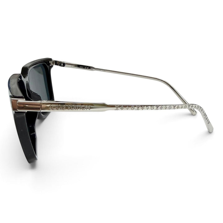 良品△LOUIS VUITTON ルイヴィトン Z1667E LVライズ スクエア モノグラム サングラス ブラック シルバー 56□15 150 デモレンズ 保存袋付