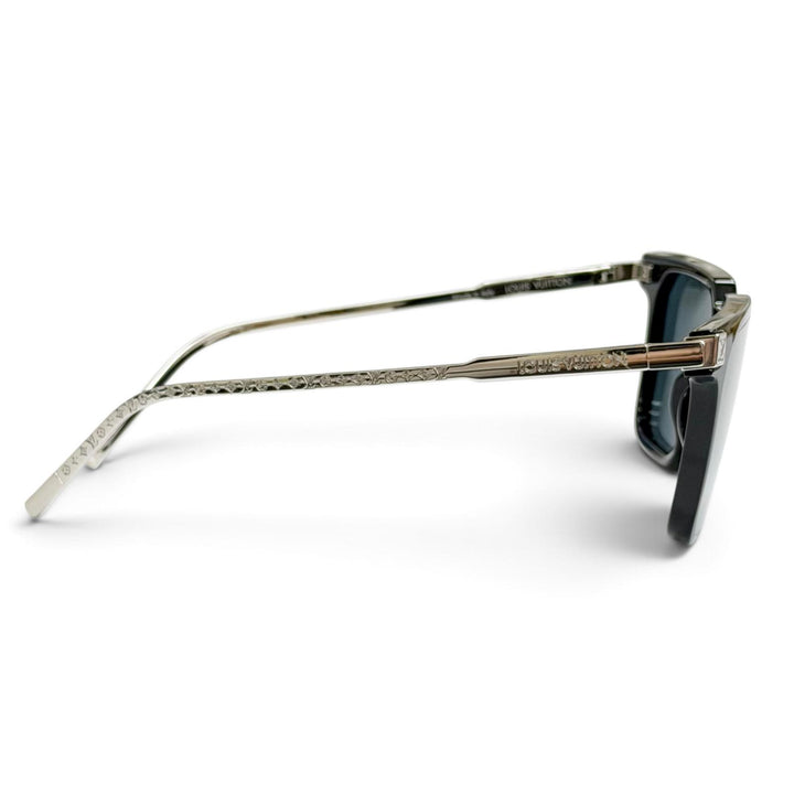 良品△LOUIS VUITTON ルイヴィトン Z1667E LVライズ スクエア モノグラム サングラス ブラック シルバー 56□15 150 デモレンズ 保存袋付