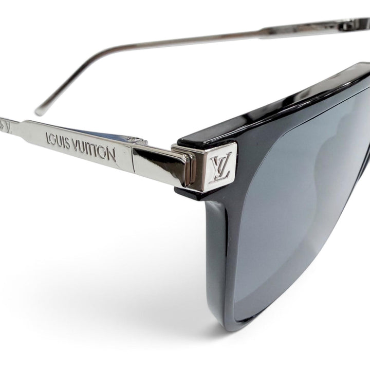 良品△LOUIS VUITTON ルイヴィトン Z1667E LVライズ スクエア モノグラム サングラス ブラック シルバー 56□15 150 デモレンズ 保存袋付