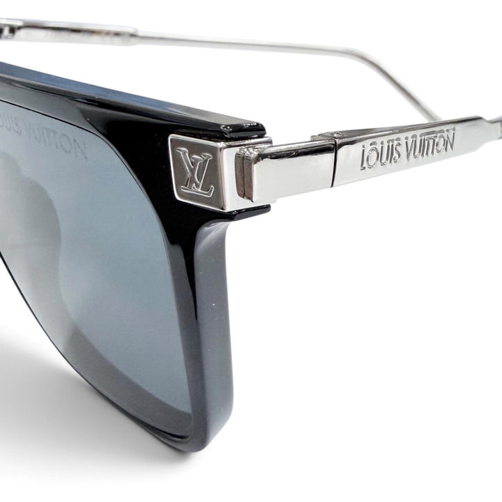 良品△LOUIS VUITTON ルイヴィトン Z1667E LVライズ スクエア モノグラム サングラス ブラック シルバー 56□15 150 デモレンズ 保存袋付