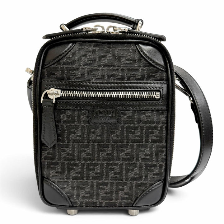 未使用品△FENDI フェンディ 7VA542 マイクロFF ジャガード レザー使い トラベルミニバッグ ショルダーバッグ ブラック イタリア製 箱付