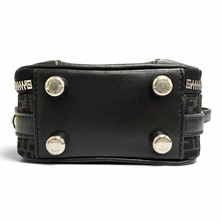 未使用品△FENDI フェンディ 7VA542 マイクロFF ジャガード レザー使い トラベルミニバッグ ショルダーバッグ ブラック イタリア製 箱付