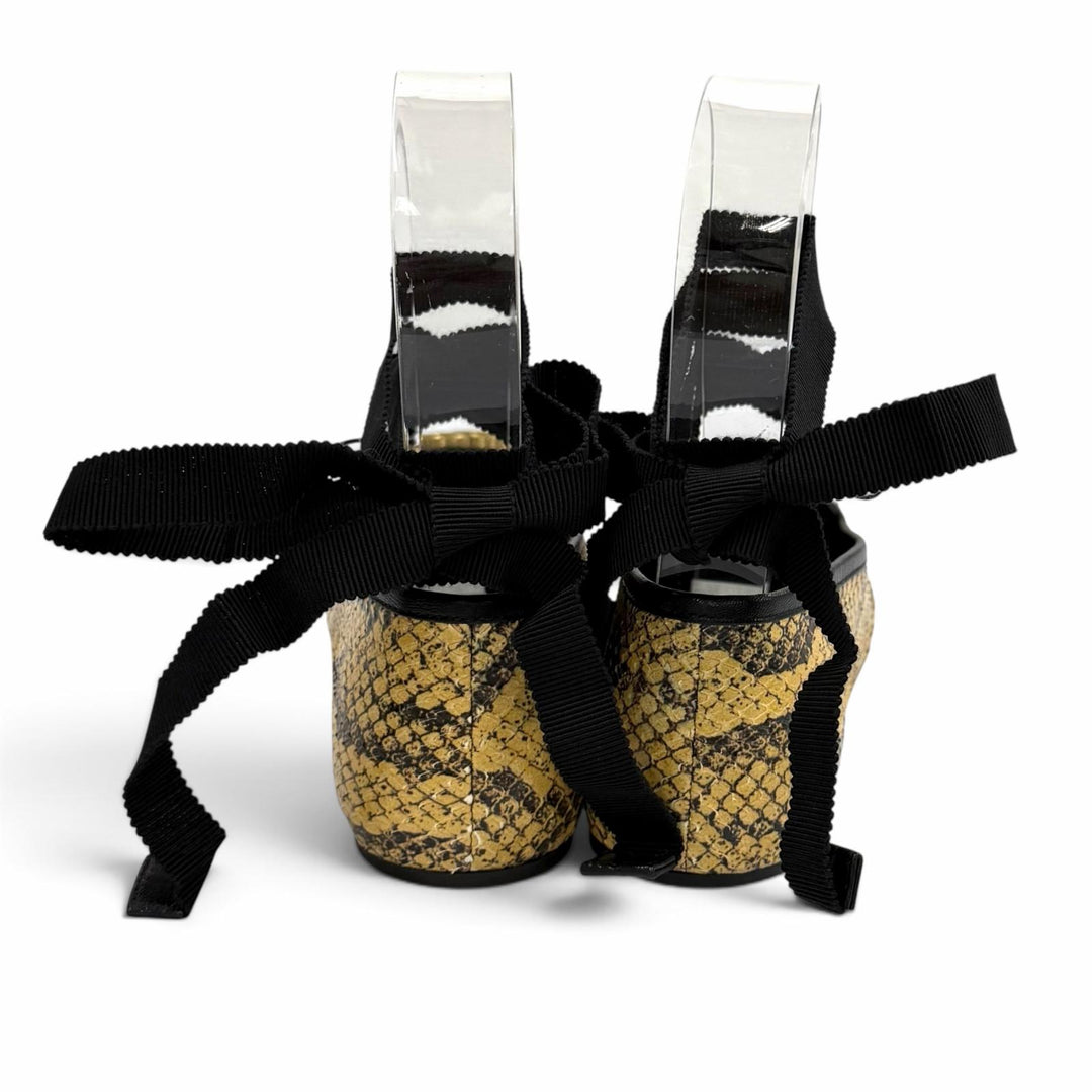 未使用品★GUCCI グッチ インターロッキングG レザー使い パイソンレザー バレエシューズ フラットパンプス ベージュ 35 箱・保存袋付き