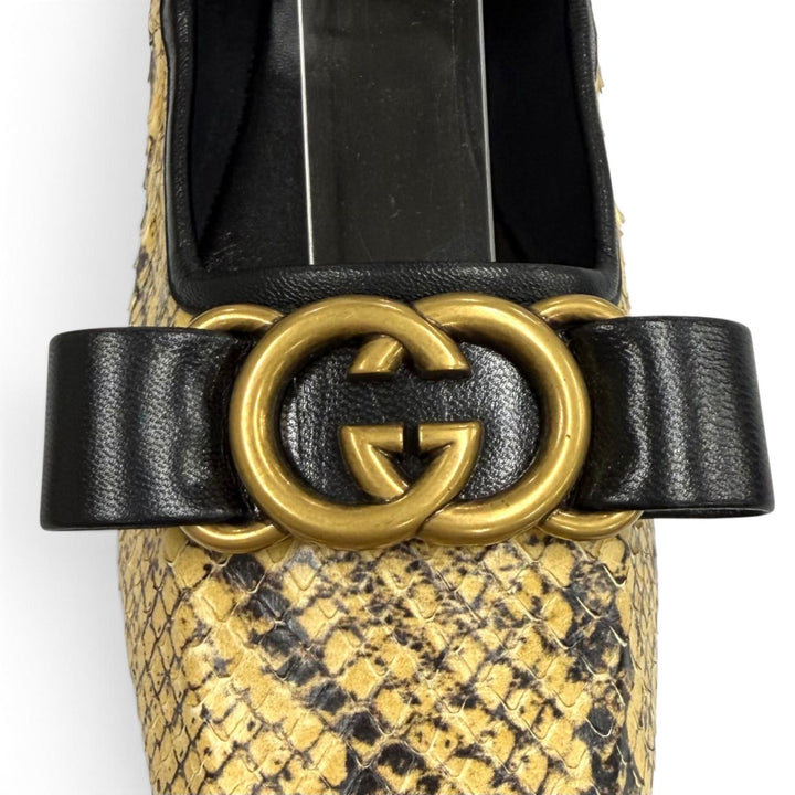 未使用品★GUCCI グッチ インターロッキングG レザー使い パイソンレザー バレエシューズ フラットパンプス ベージュ 35 箱・保存袋付き