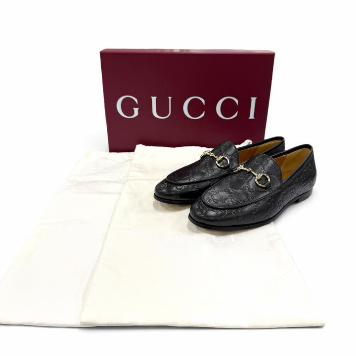 未使用品☆GUCCI グッチ 786016 ヨルダーン グッチシマ ホースビット レザー ローファー ブラック ゴールド金具 35 伊製 箱・保存袋付き