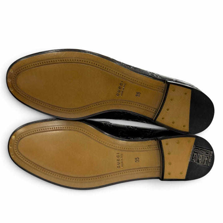 未使用品☆GUCCI グッチ 786016 ヨルダーン グッチシマ ホースビット レザー ローファー ブラック ゴールド金具 35 伊製 箱・保存袋付き