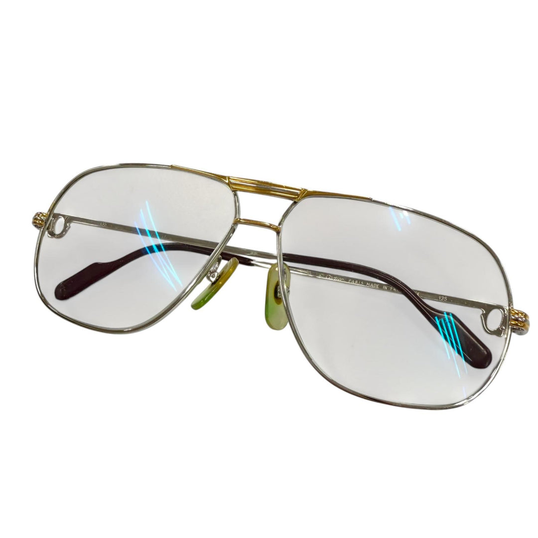 人気▼Cartier カルティエ トリニティ ツーブリッジ ロゴ金具付き メガネ 眼鏡 アイウェア シルバー ゴールド ボルドー 59□12 135 度入
