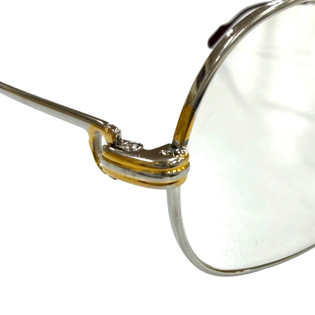 人気▼Cartier カルティエ トリニティ ツーブリッジ ロゴ金具付き メガネ 眼鏡 アイウェア シルバー ゴールド ボルドー 59□12 135 度入
