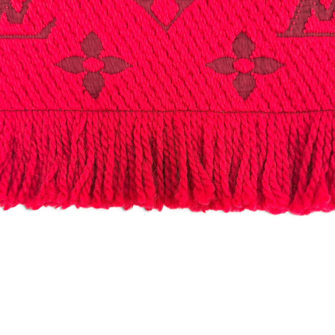 美品△LOUIS VUITTON ルイヴィトン 413287 エシャルプ ロゴマニア ウール シルク ルビー モノグラム フリンジ マフラー 伊製 正規品