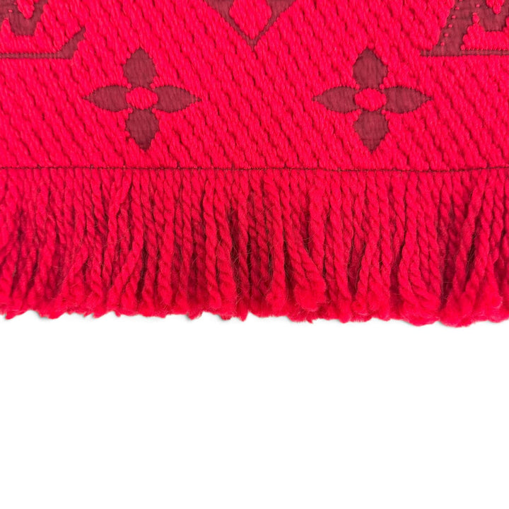 美品△LOUIS VUITTON ルイヴィトン 413287 エシャルプ ロゴマニア ウール シルク ルビー モノグラム フリンジ マフラー 伊製 正規品
