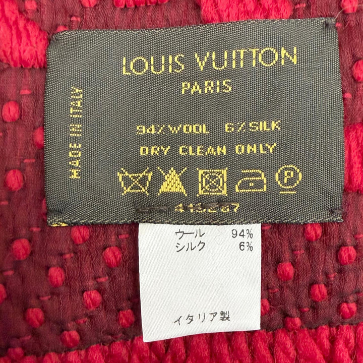 美品△LOUIS VUITTON ルイヴィトン 413287 エシャルプ ロゴマニア ウール シルク ルビー モノグラム フリンジ マフラー 伊製 正規品