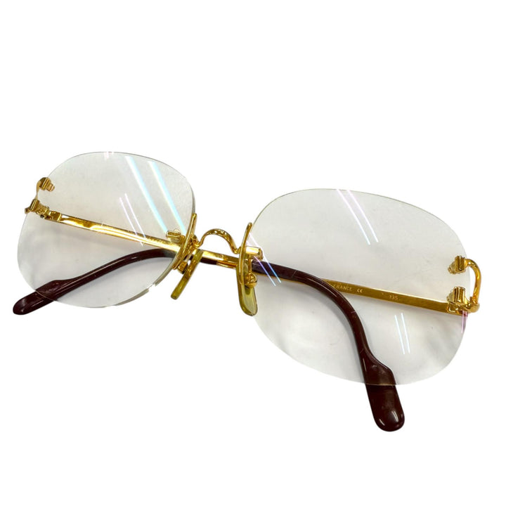 良品▼Cartier カルティエ ヴィンテージ 2C デコール ツーポイント リムレス ロゴ金具付き メガネ 眼鏡 アイウェア □16 135 度入り 仏製