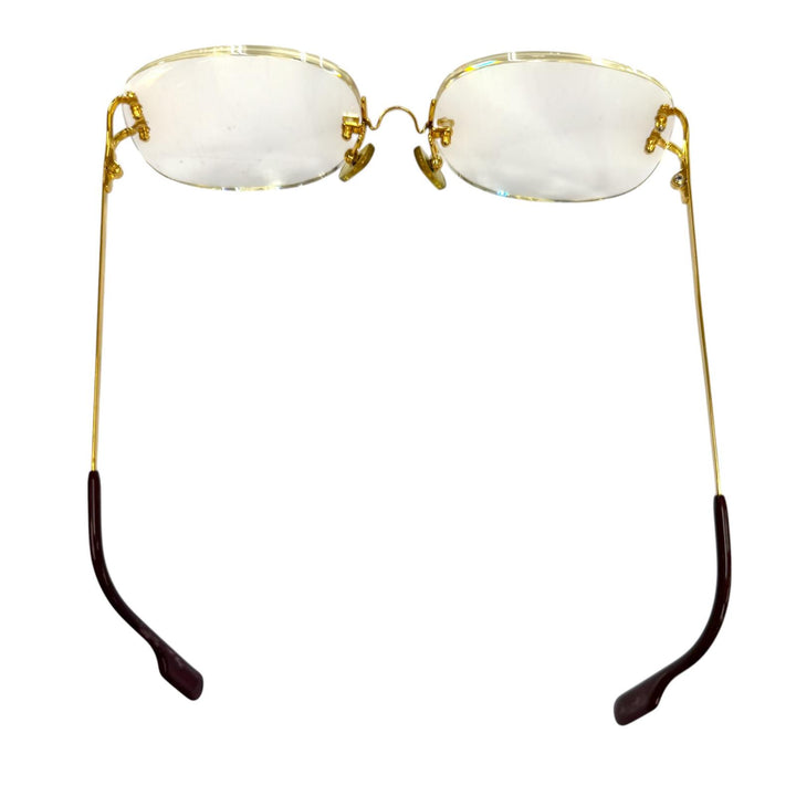 良品▼Cartier カルティエ ヴィンテージ 2C デコール ツーポイント リムレス ロゴ金具付き メガネ 眼鏡 アイウェア □16 135 度入り 仏製