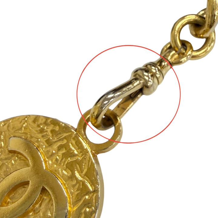 良品△CHANEL シャネル ヴィンテージ ココマークメダルモチーフ1P レザー チェーン ベルト ゴールド ブラック レディース 箱付き