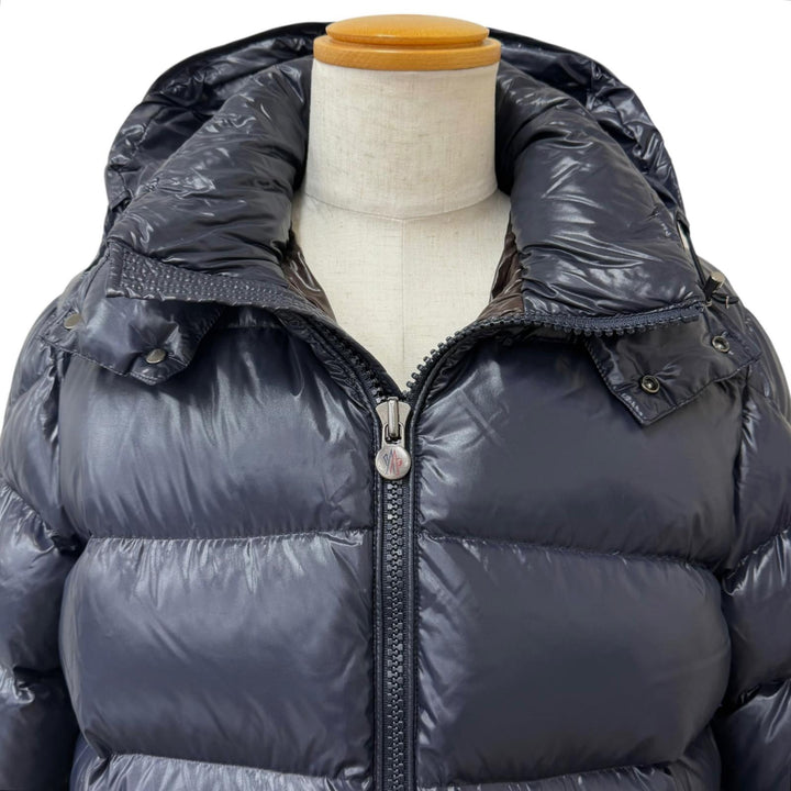 美品□MONCLER モンクレール MAYA GIUBBOTTO ロゴワッペン フーデッド ダウンジャケット パファージャケット ネイビー 3 正規品 メンズ