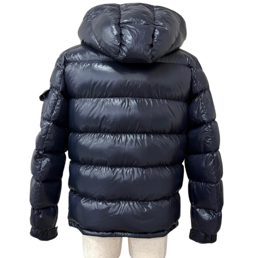 美品□MONCLER モンクレール MAYA GIUBBOTTO ロゴワッペン フーデッド ダウンジャケット パファージャケット ネイビー 3 正規品 メンズ