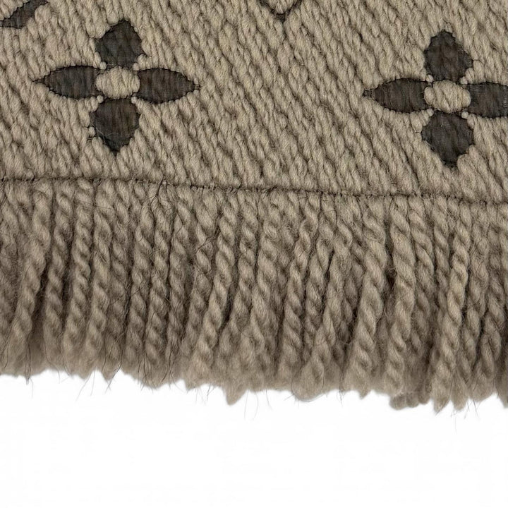 美品▼LOUIS VUITTON ルイヴィトン 413287 エシャルプ ロゴマニア モノグラム ウール シルク フリンジ付き マフラー グレージュ 正規品