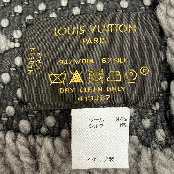 美品▼LOUIS VUITTON ルイヴィトン 413287 エシャルプ ロゴマニア モノグラム ウール シルク フリンジ付き マフラー グレージュ 正規品