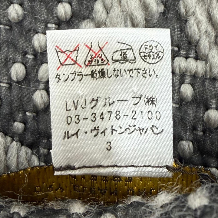 美品▼LOUIS VUITTON ルイヴィトン 413287 エシャルプ ロゴマニア モノグラム ウール シルク フリンジ付き マフラー グレージュ 正規品