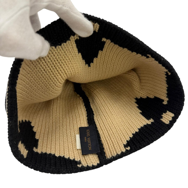 美品☆LOUIS VUITTON ルイヴィトン M70840 ボネ モーニングラム ウール ビーニー ニットキャップ ブラック ベージュ イタリア製 正規品