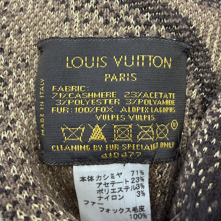 美品☆LOUIS VUITTON ルイヴィトン 410477 エシャルプ・ポリアナ カシミヤ フォックスファー付 マフラー ブラウン イタリア製 正規品