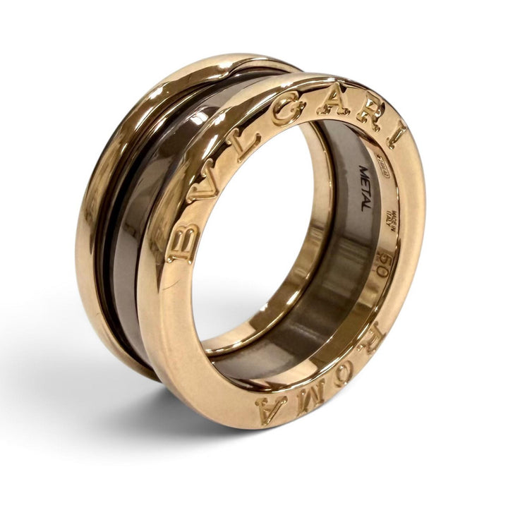 極美品★BVLGARI ブルガリ 750 メタル Bezero1 リング2バンド リング 指輪 ピンクゴールド 50 JP9号相当 イタリア製 重量7.12g
