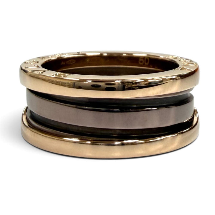 極美品★BVLGARI ブルガリ 750 メタル Bezero1 リング2バンド リング 指輪 ピンクゴールド 50 JP9号相当 イタリア製 重量7.12g