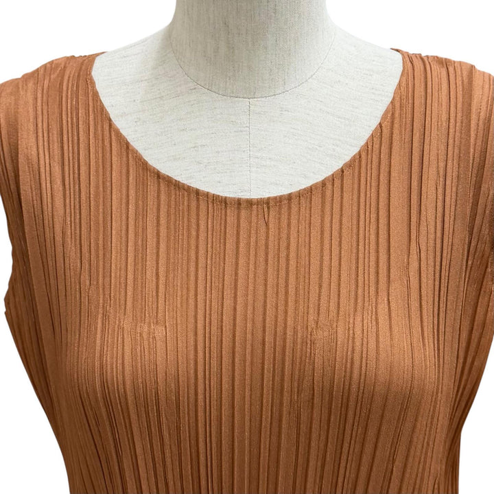 極美品★PLEATS PLEASE プリーツプリーズ イッセイミヤケ PP83-JH605 ノースリーブ プリーツ ロング ワンピース ブラウン 2 正規品