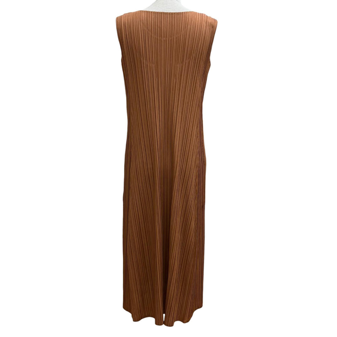 極美品★PLEATS PLEASE プリーツプリーズ イッセイミヤケ PP83-JH605 ノースリーブ プリーツ ロング ワンピース ブラウン 2 正規品