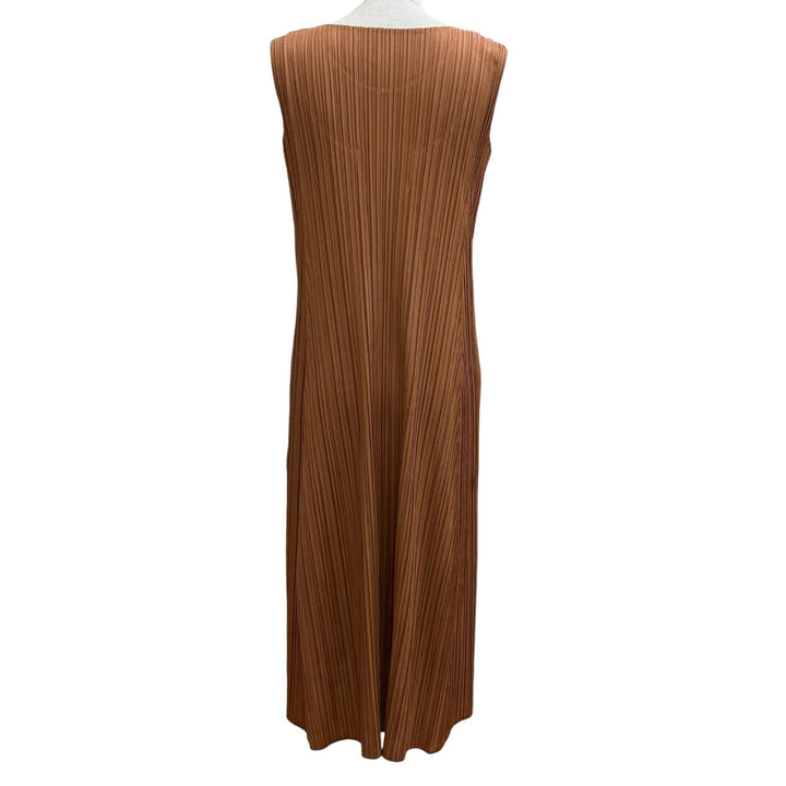 極美品★PLEATS PLEASE プリーツプリーズ イッセイミヤケ PP83-JH605 ノースリーブ プリーツ ロング ワンピース ブラウン 2 正規品