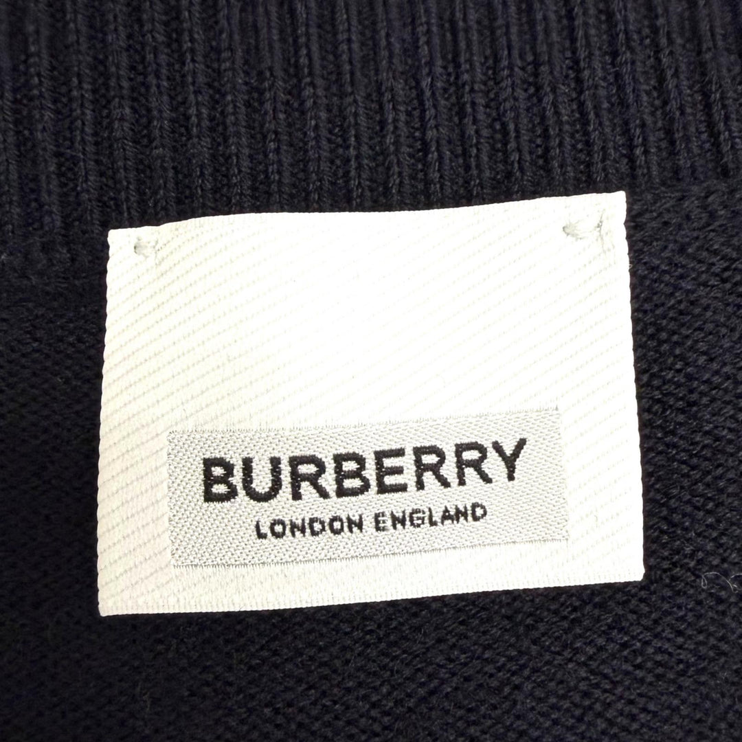 極美品□BURBERRY バーバリー 8051128 ウール ロゴデザイン ロングスリーブニット セーター ネイビー L イタリア製 正規品 メンズ