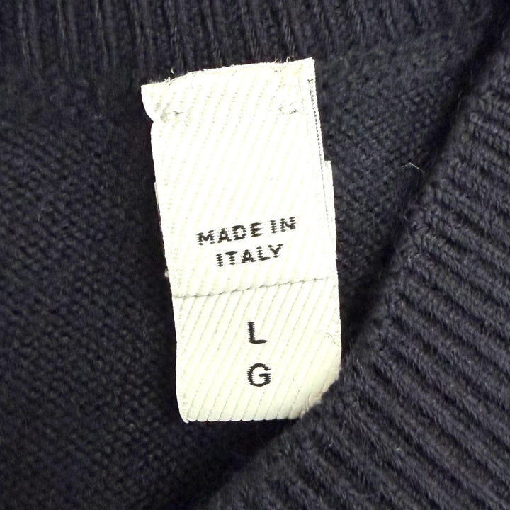 極美品□BURBERRY バーバリー 8051128 ウール ロゴデザイン ロングスリーブニット セーター ネイビー L イタリア製 正規品 メンズ