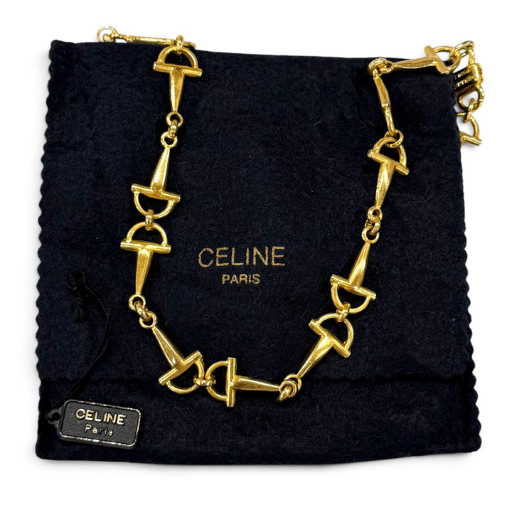 極美品★CELINE セリーヌ ヴィンテージ トリオンフ ホースビットチェーン ロングネックレス ゴールド イタリア製 レディース 保存袋付き